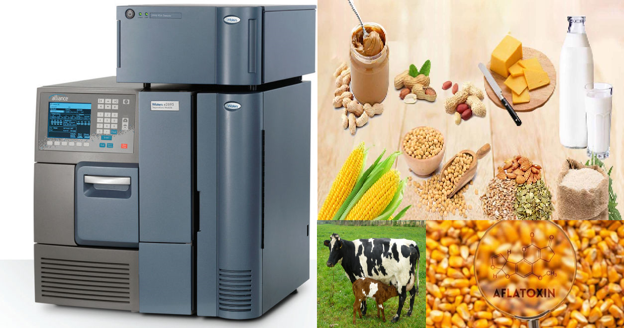 آنالیز آفلاتوکسین توسط HPLC 1260 Agilent سیستم دو حلاله با ستون ZORBAX RRHT 1.8 μm بوسیله دتکتور فلورسانس بعد از فرآیند مشتق سازی الکتروشیمیایی